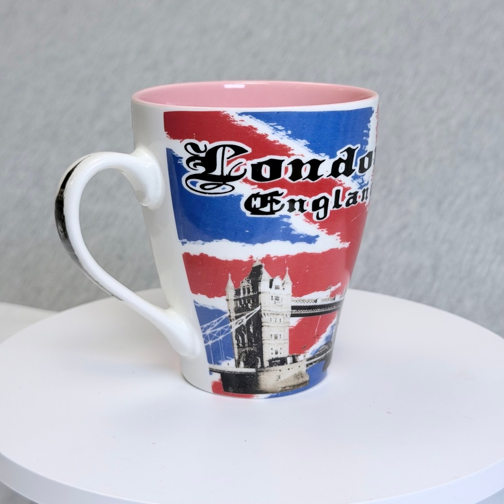 B&S Products London England Union Jack Big Ben Tower Bridge Coffee Mug Pink In